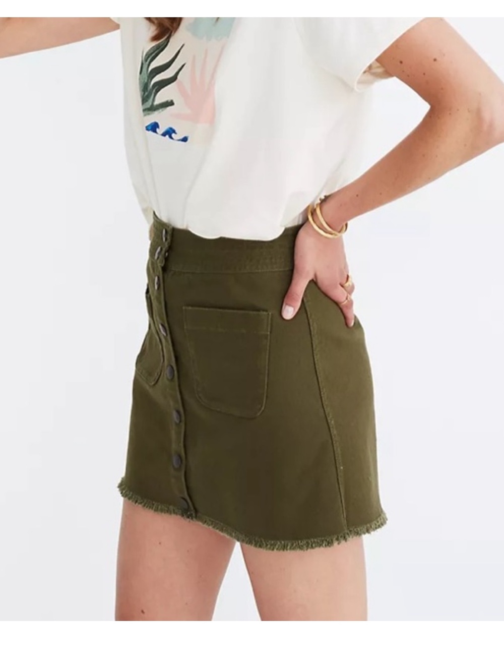 Madewell Olive Green Button-Front Mini Skirt Size 14